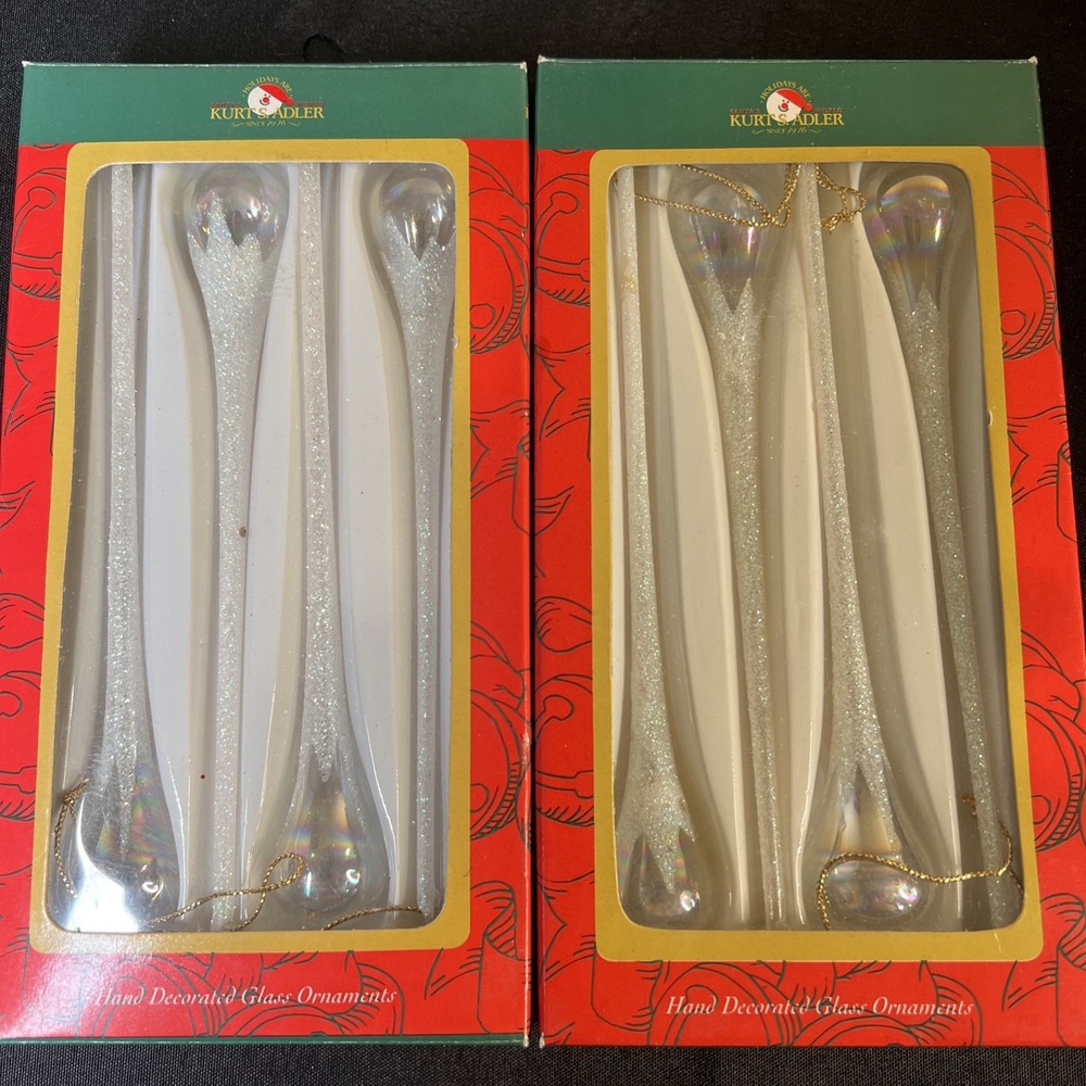 Vintage Kurt Adler Frosted Teardrop Icicle Ornaments - Hand Decorated Glass